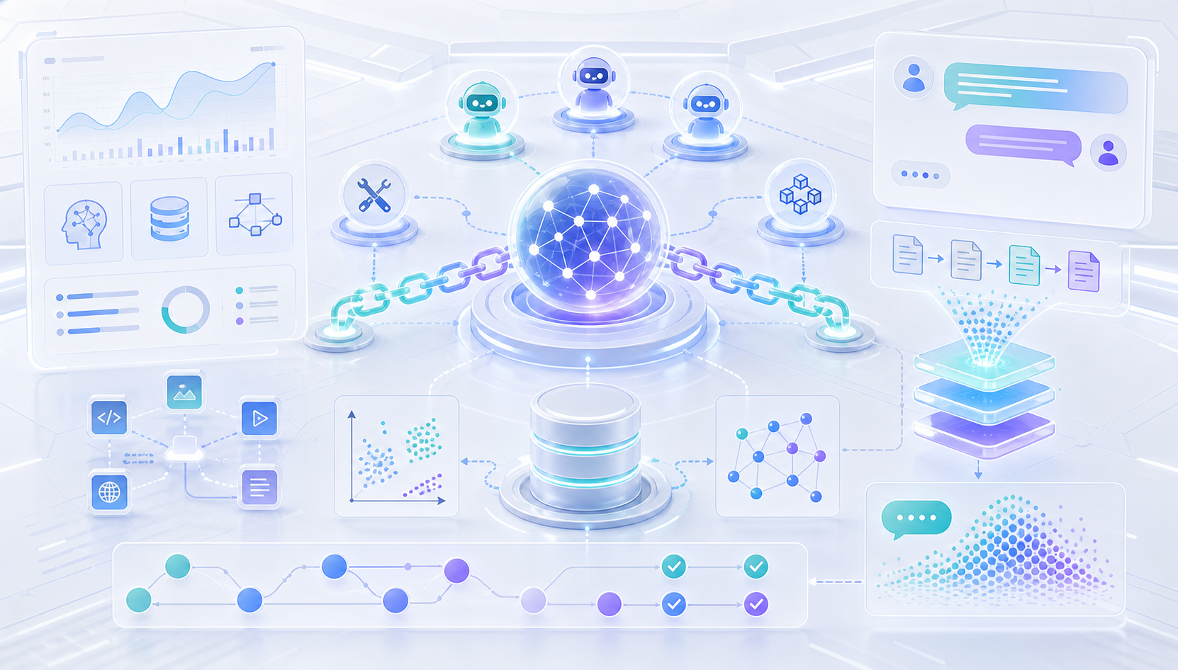 浅色未来感LangChain智能体和RAG应用架构示意图